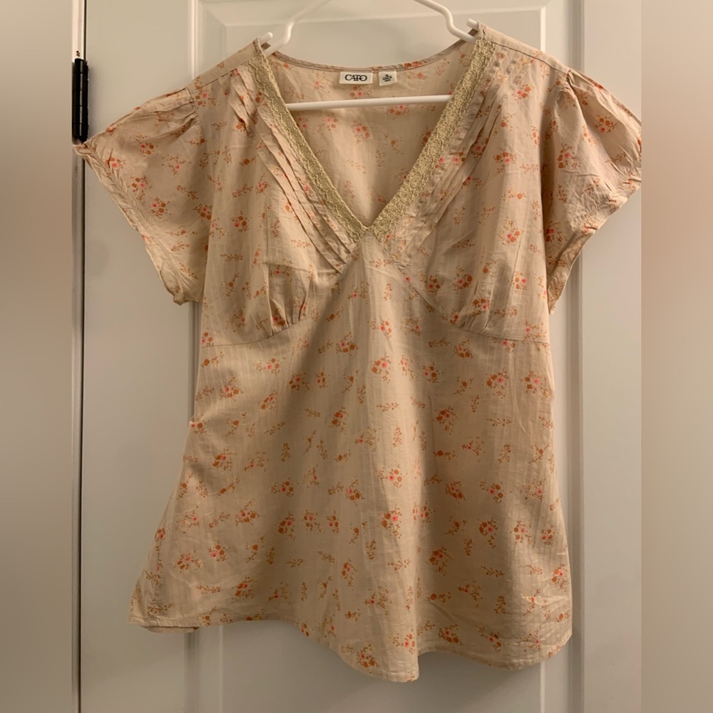 Cato Orange Tan Flutter Sleeve Ruched Blouse